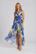 Soyut desenli düğüm detaylı şifon abiye - ön